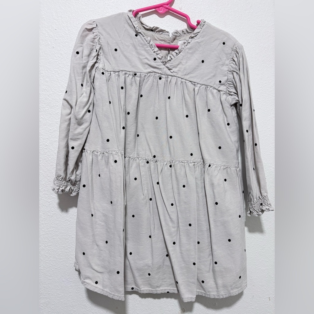 Zara Girls Light Gray Dress with Black Polka Dots
